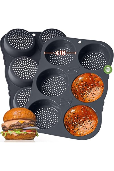 Generic TERRIFI Hamburger Bun Pan, Non-Stick Silicone Hamburger Bun Mold, 6-C...