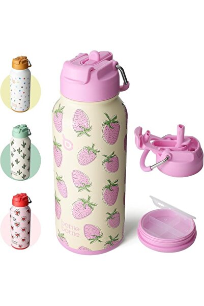 BottleWorld 32oz Insulated Stainless Steel Sports Water Bottle with Straw and...