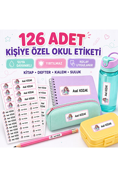 Renkli Dükkan2 OKUL ETİKETİ - İSME ÖZEL 126 ADET