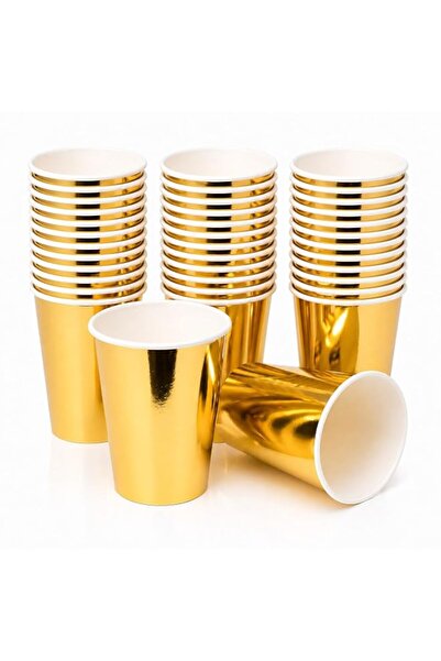 Generic 25 Pieces 8oz (240ml) High Shine Gold Double Walled Paper Cups, Heavy...