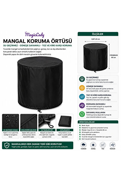 Magiclady Yuvarlak Mangal Koruma Örtüsü 60x80 cm Su Geçirmez Barbekü Koruyucu...