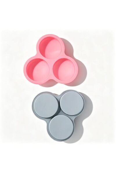 Generic 2-Pack Silicone Egg Trays, Pink & Grey 3-Cavity Non-Stick Baking Cups...