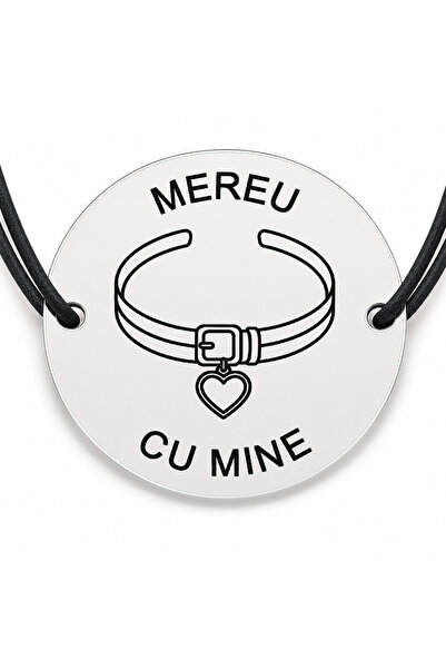 Simoshop Brățară argint 925 cu bănuț gravat zgardă cu medalion inimă, șnur ne...