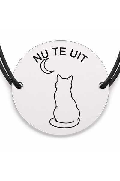 Simoshop Brățară argint 925 cu bănuț gravat pisică privind luna, șnur negru r...
