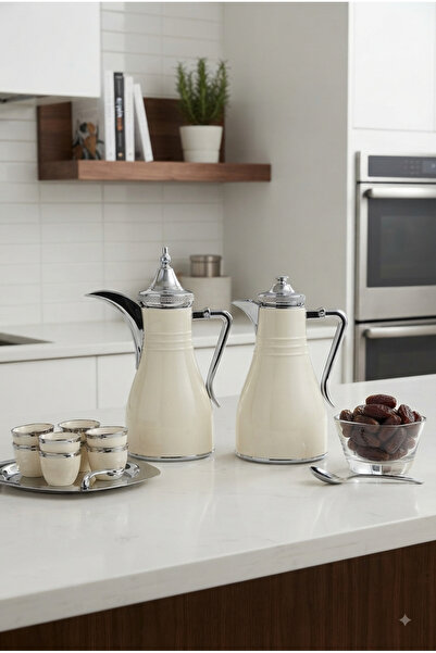 Generic طقم ترامس ضيافة شاي و قهوة استيل 1+1 لتر بتصميم فاخر وعصري لجلسات الت...