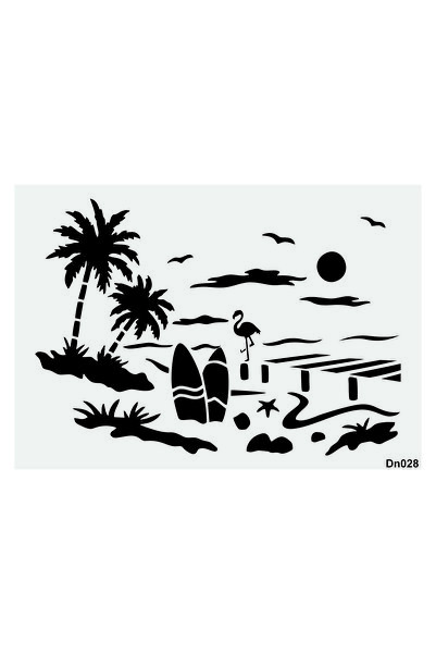 STENCİLTASARIM Stencil Tasarım DN028 Deniz Temalı Duvar, Ahşap,kumaş Boyama Şablonları, Desen Aktarma Kalıbı
