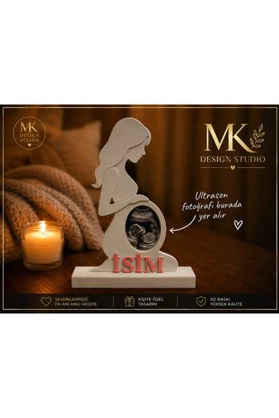 MK DESIGN STUDIO Kişiye Özel İsimli Ultrason Fotoğraf Çerçevesi – Hamile Anne...