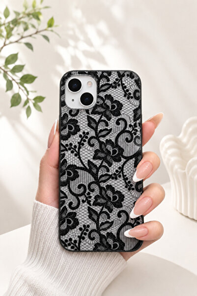 OVADA İPhone 13/14/15 Uyumlu Dantel Desenli Şeffaf Silikon Telefon Kılıfı