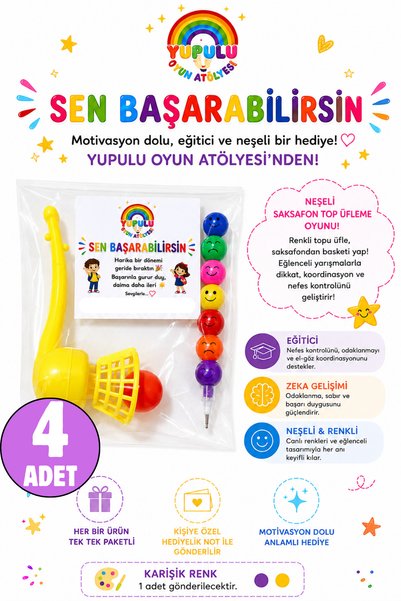 YUPULU Hediye Paketi-Notu ile Saksafon Top Üfleme ve Emoji Smile Kurşun Kalem...
