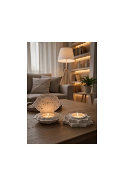 Safir Design El Yapımı Istiridye ve Lotus Mumluk Seti - 2’li Dekoratif Tealig...