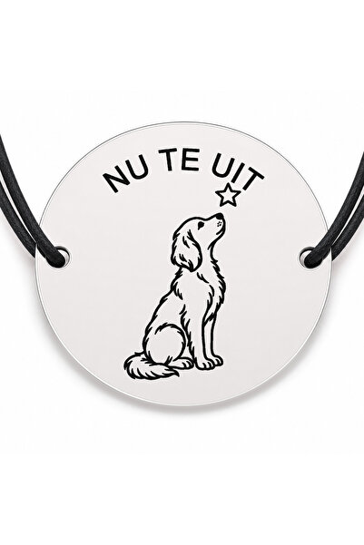 Simoshop Brățară argint 925 cu bănuț gravat cățel privind o stea, șnur negru ...