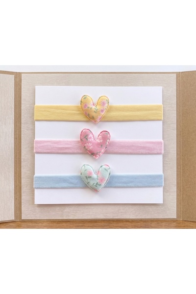 Jeevee 3'lü Set Kalp Figürlü Esnek Bebek Bandana Seti – Yumuşak Dokulu Saç Bandı