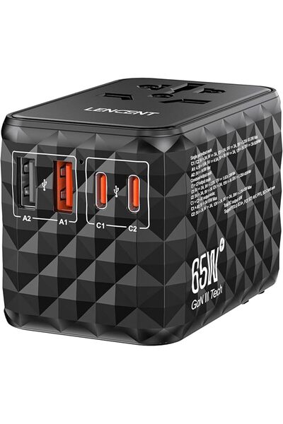 GENERAL Lansent 100W International Travel Power Adapter 2 Usb-A and 2 Usb-C P...