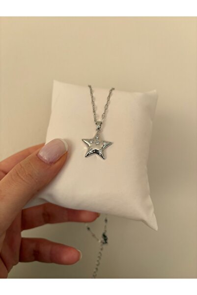 Minik Taşlı Silver Yıldız Çelik Kolye