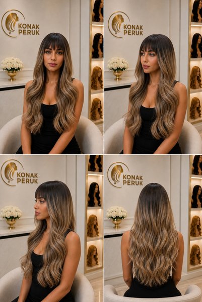 KONAK PERUK Fiber Sentetik Peruk Uzun - Koyu Kestane Balköpüğü Ombreli
