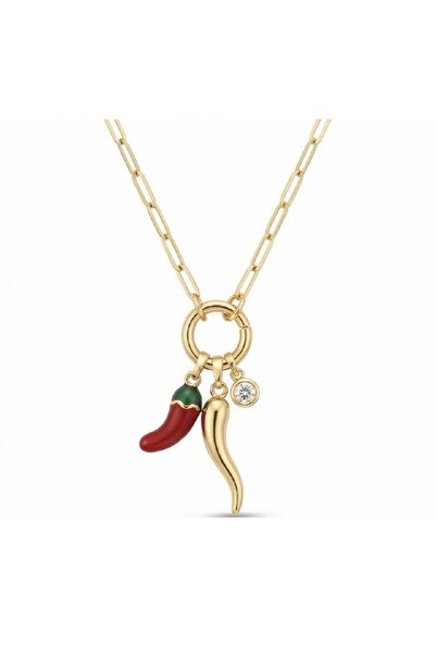 Venus Design Steel Italian Horn (Pepper) Stone Lucky Necklace