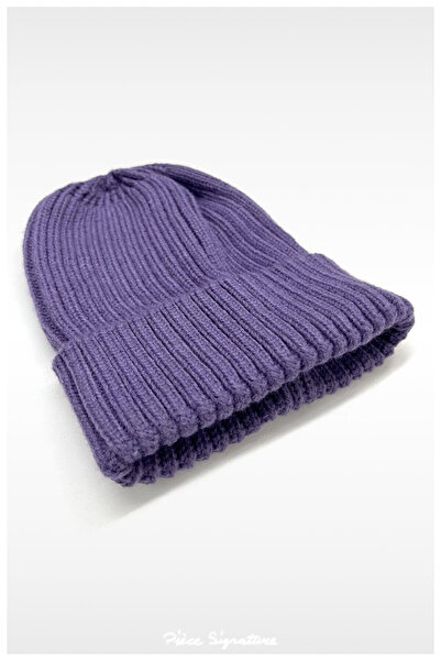 PIECE SIGNATURE Purple Ribbed Foldable Quality Children's Beret (Ages 3-8)