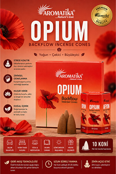 Aromatika - Opium (Afyon) Geri Akış Konik Tütsü 10 Adet | Backflow Incense Cones
