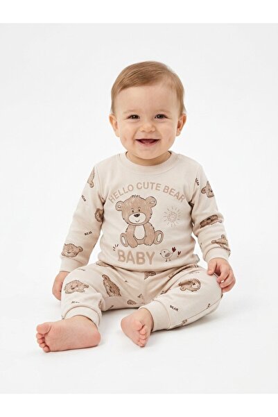 Kids Kingdom Cotton Teddy Bear Detailed 2-Piece Baby Boy Pajama Set
