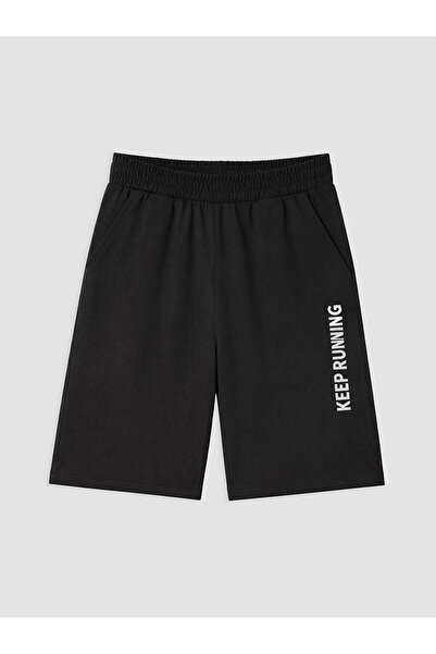 LC Waikiki Two Mt Shop Quality Black Printed Boys' Shorts with Elastic Waistband