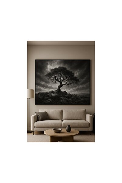 Safir Design Lüks Koyu Gri ve Siyah Manzara Duvar Sanatı | Modern Çerçeveli T...
