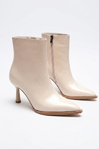 simplicity Women's Beige Wrinkled Patent Leather Pointed Toe Thin Heeled Shor...
