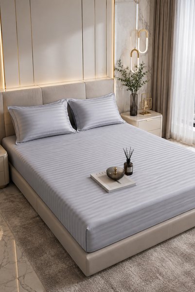 Loyal Home Lastikli Çarşaf Seti Pamuk - Saten 210 TC (83 Tel) Açık Gri