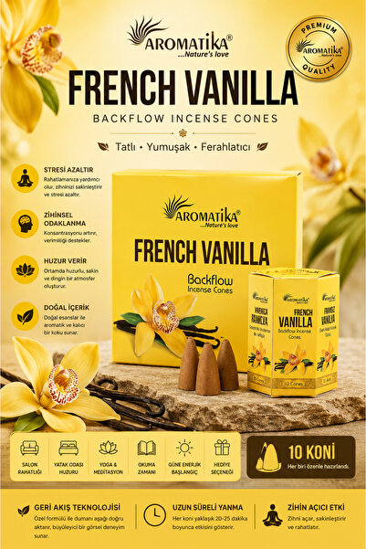 Aromatika - French Vanilla (Fransız Vanilya) Geri Akış Konik Tütsü 10 Adet | Backflow Incense Cones
