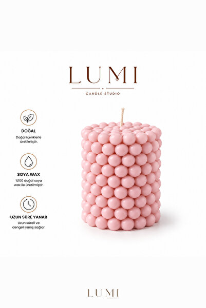 Lumieres LUMI Bubble Baloncuk Desenli Silindir %100 Soya Wax El Yapımı Dekora...