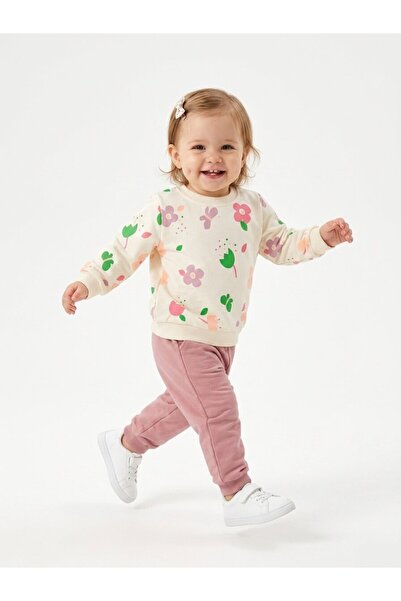 Kids Kingdom Pamuklu Çiçek Detaylı 2Lİ Kız Bebek Takım