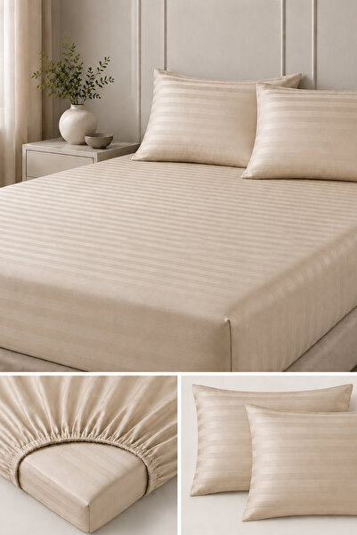 Loyal Home Set cearșafuri elastice Bumbac - Satin 210 TC (83 fire) Bej