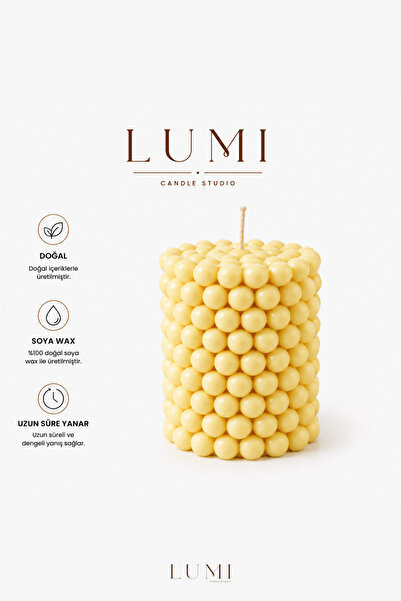 Lumieres LUMI Bubble Baloncuk Desenli Silindir %100 Soya Wax El Yapımı Dekora...