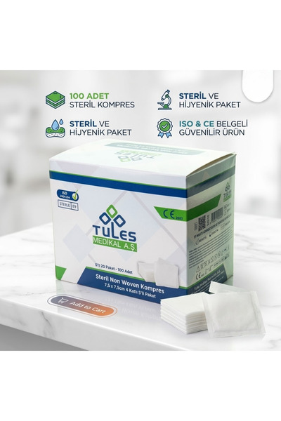 Genel Markalar tules Steril Non Woven Kompres Spanç 7,5 X 7,5cm 4 Katlı 5 'li...