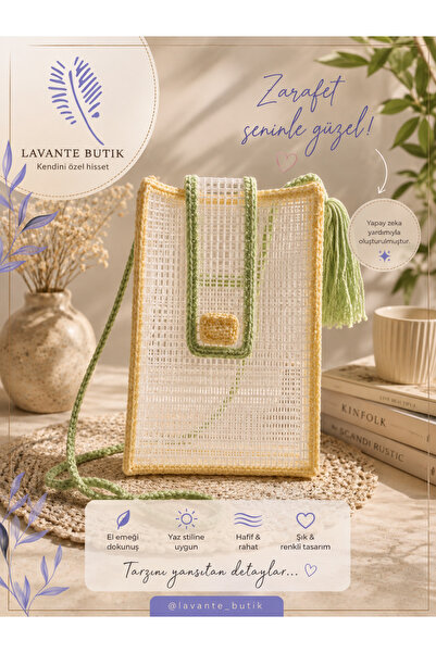 lavante butik kendini özel hisset Hand Knitted Women's Canvas Phone Bag Cross...