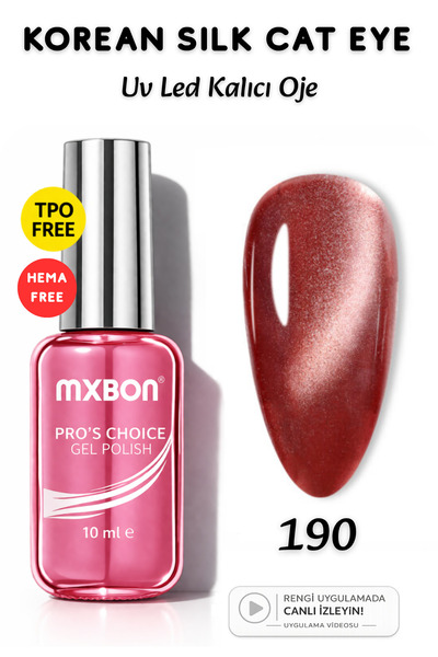 Mxbon Uv Led Kalıcı Oje 10 ml Hema & TPO Korean Kedi Gözü Silky Cat Eye - 190