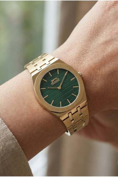 Slazenger Gold Women's Wristwatch |   30.5mm Stainless Steel Case, Green Dial