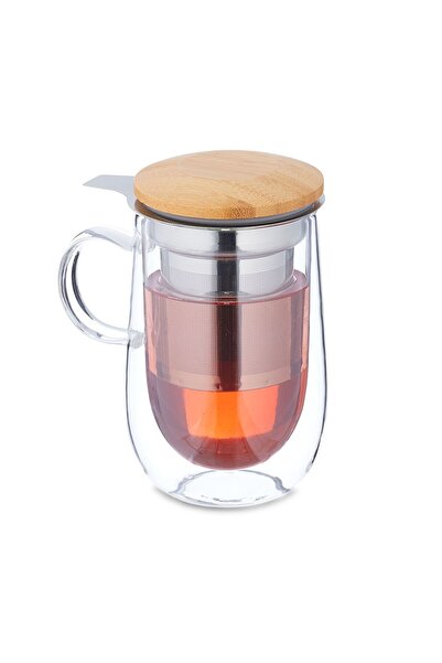 Ayawaska Cana din Sticla cu Infuzor si Capac din Bambus, 430 ml, Borosilicat ...