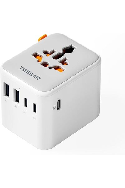 GENERAL محول سفر عالمي 65 واط، محول قابس دولي مزود بـ4 منافذ شحن USB (2 منفذ ...