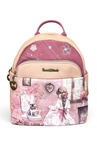 Sweet Candy Synthetic Backpack with Doll Design and 5 Exterior Compartments f...