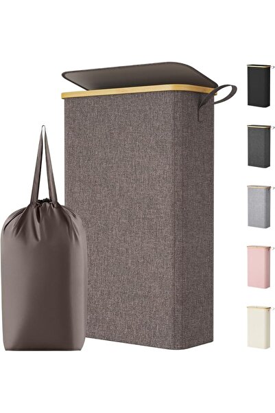 GENERAL Slim Collapsible Laundry Hamper with Lid and Removable Inner Bag and ...