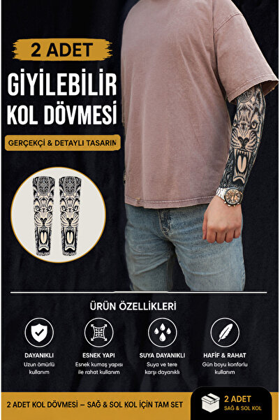 SWANKYSOCKS Giyilebilir Kaplanlı Kol Dövmesi 3D Baskılı Tattoo - 2 ADET