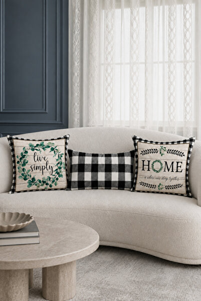 HOMESSA Plaid Home Themed 3-Piece Decorative Throw Pillow Cover