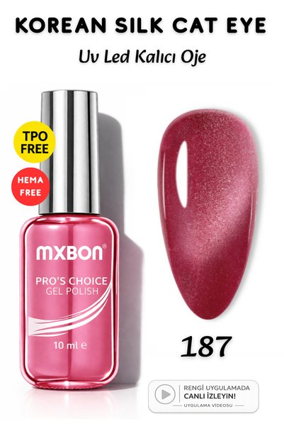 Mxbon Uv Led Kalıcı Oje 10 ml Hema & TPO Korean Kedi Gözü Silky Cat Eye - 187