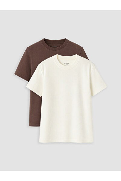 LC Waikiki Trendlucky Boys' T-Shirt with Oval Collar and Contrast Color, Pack...