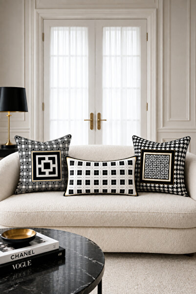 HOMESSA Black and White Art Deco Geometric 3-Piece Throw Pillow Cover
