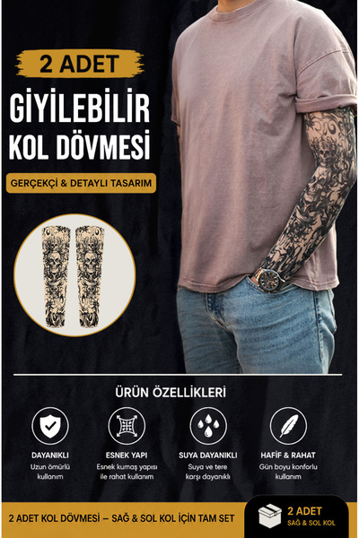SWANKYSOCKS Giyilebilir Desenli Kol Dövmesi 3D Baskılı Tattoo - 2 ADET