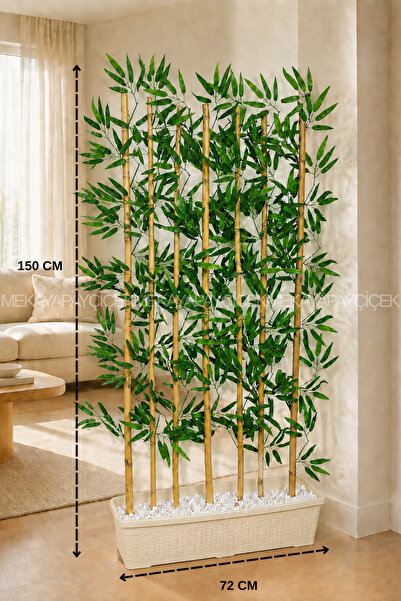 Meka Yapay Çiçek Yapay Yapraklı Bambu Seperatör 150 Cm 7 Dal Hasır Saksı