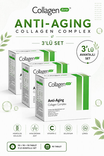 Collagen Forte Platinum Anti-Aging Kolajen Complex 3 X 90 Tablet & Multivitam...