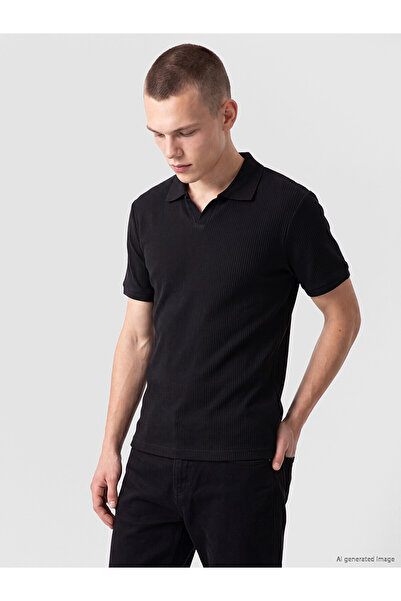 LC Waikiki Nevavm Men's Polo Collar Ribbed T-Shirt with Difference in Color