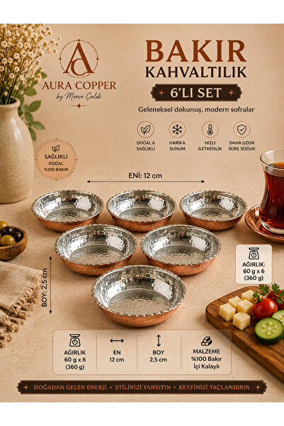 AURA COPPER 12 cm Kalaylı – 6’lı: 6’lı İçi Kalaylı Bakır Kahvaltılık Seti 12 ...